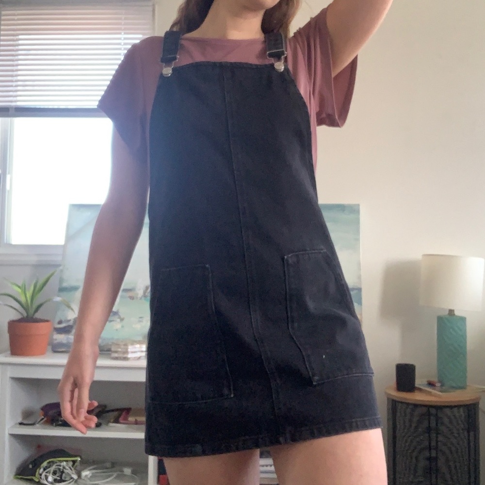 Black Moto Denim Mini Overall Dress from Topshop